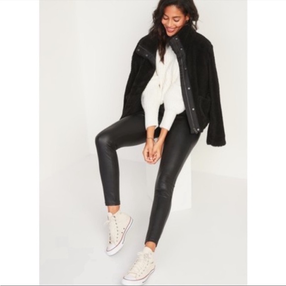 Old Navy Stevie High Rise Secret Slim Pants Skinny Faux Leather Black Size XL - Picture 3 of 11